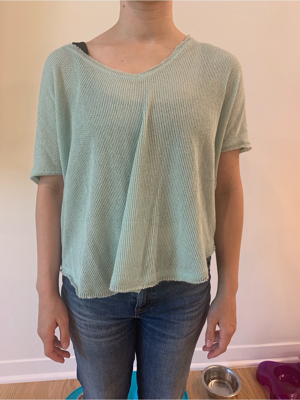 Urban Outfitters Mint Green Short Sleeve Knit Crop Top